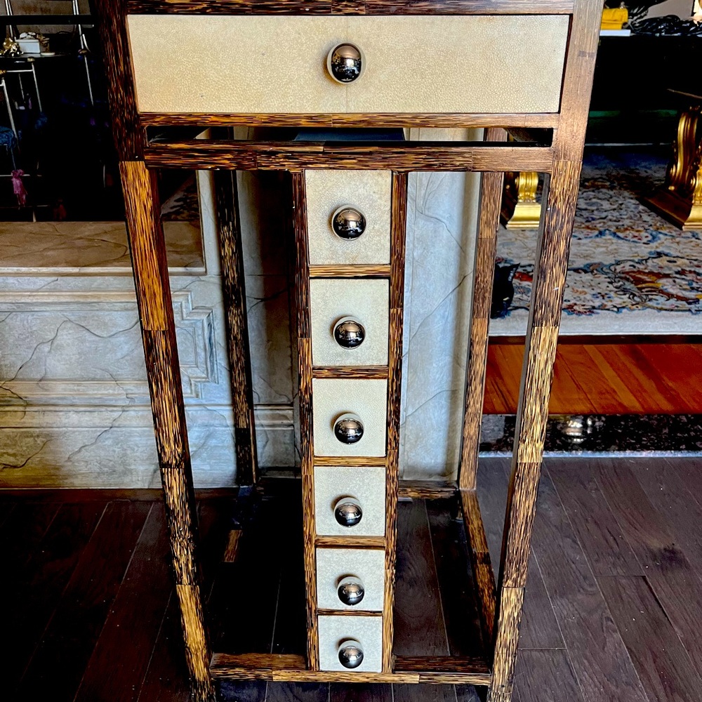 R and Y Augousti  Side Shagreen and Exotic Wood Side Table